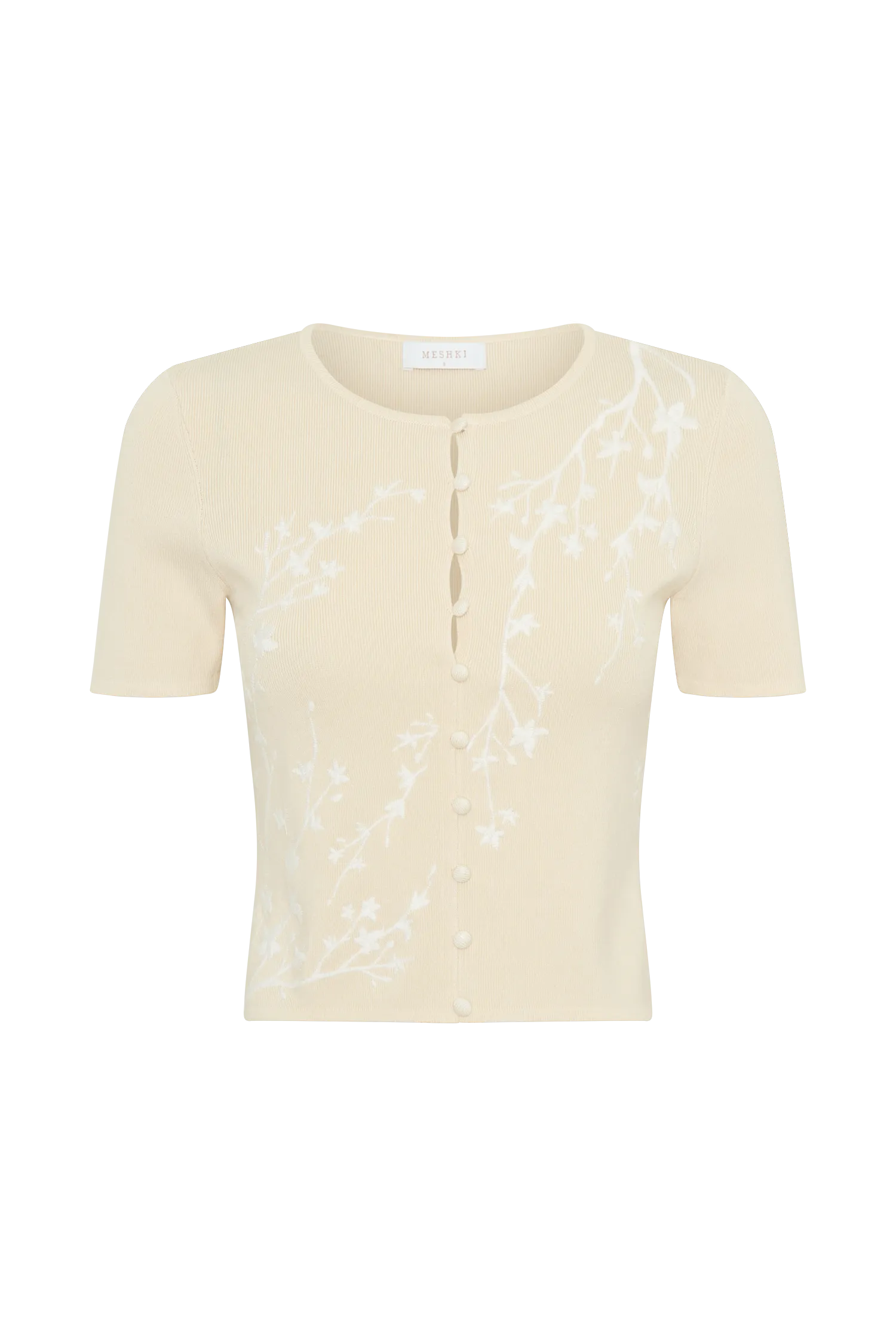 Monroe Embroidered Knit Top - Cream And Ivory