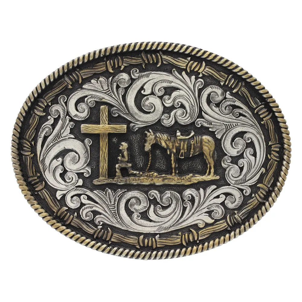 Montana Silversmiths Praying Cowboy Two Tone Oval Attitude Buckle