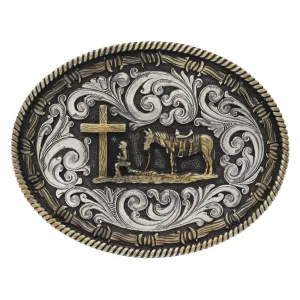 Montana Silversmiths Praying Cowboy Two Tone Oval Attitude Buckle