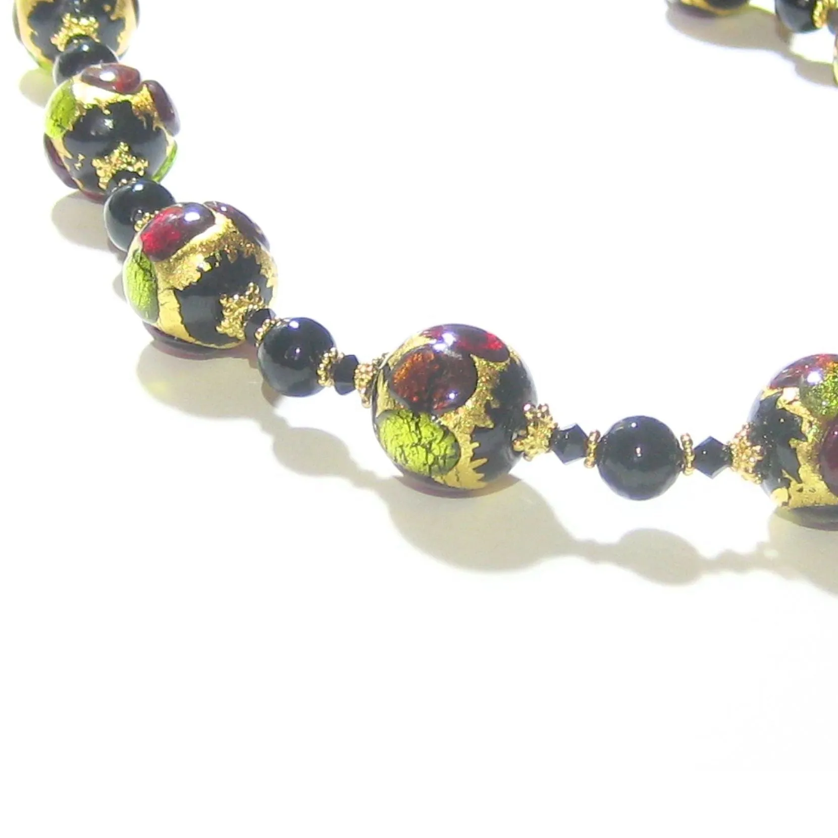Murano Glass Colorful Black Ball Chunky Gold Necklace