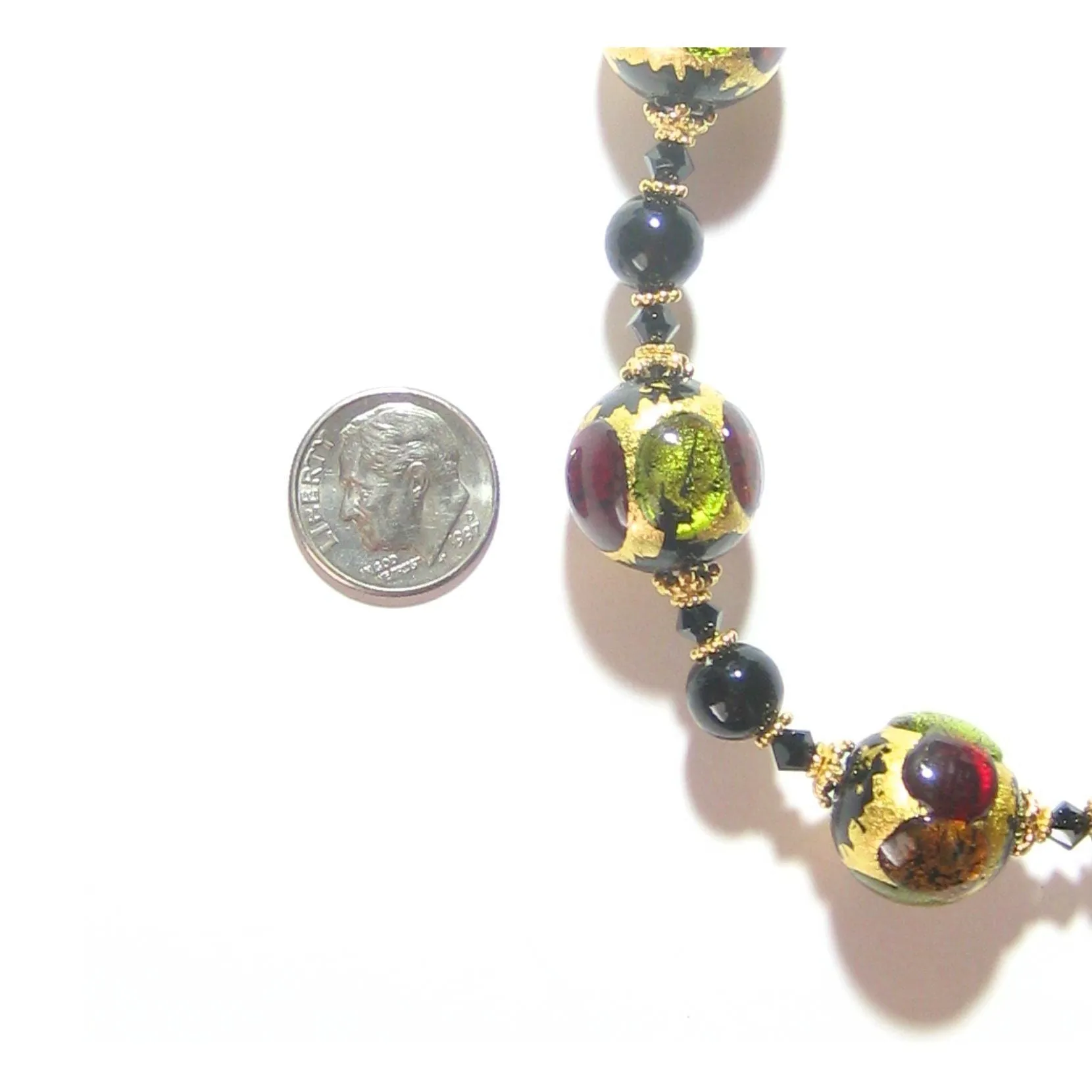 Murano Glass Colorful Black Ball Chunky Gold Necklace