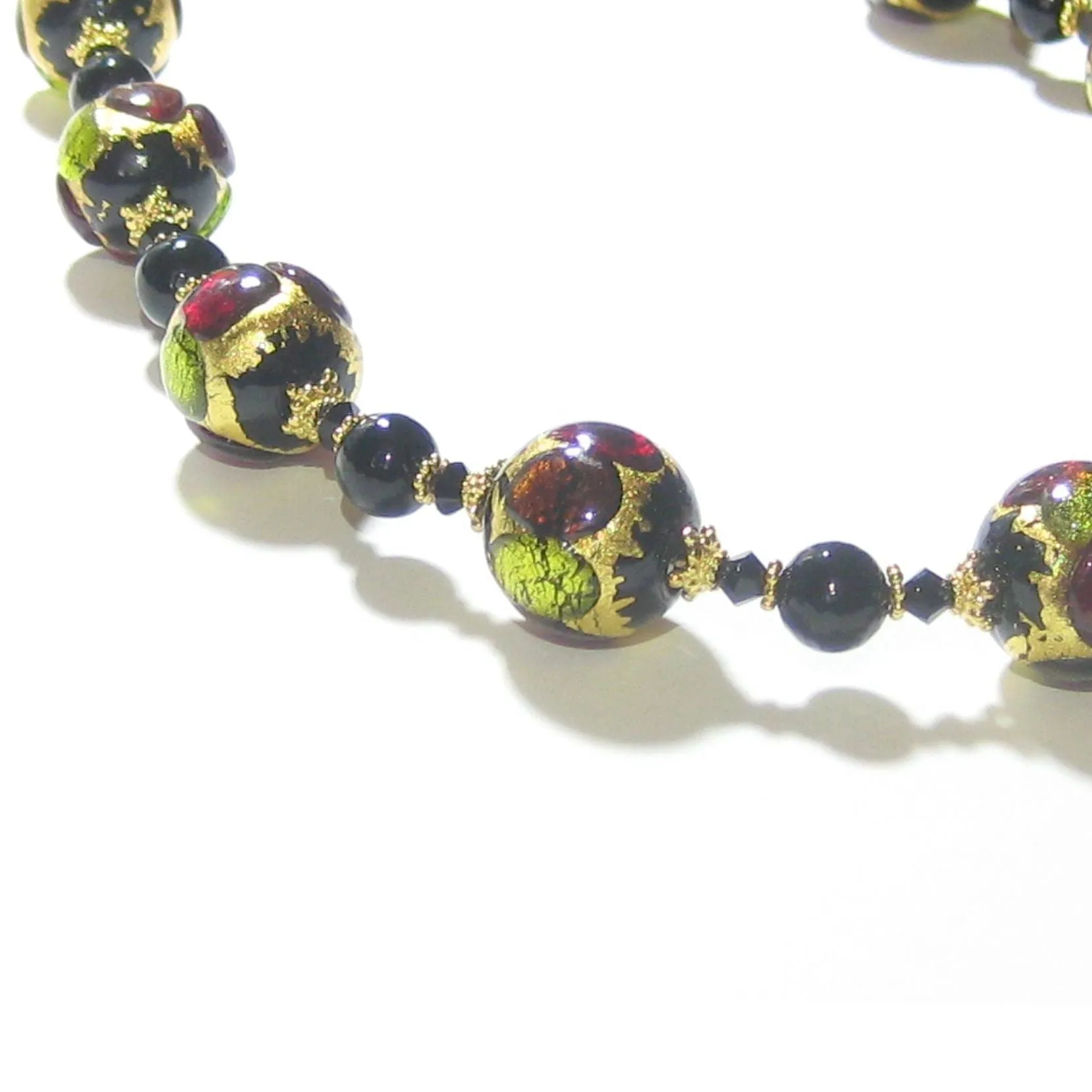 Murano Glass Colorful Black Ball Chunky Gold Necklace