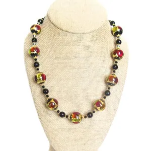 Murano Glass Colorful Black Ball Chunky Gold Necklace