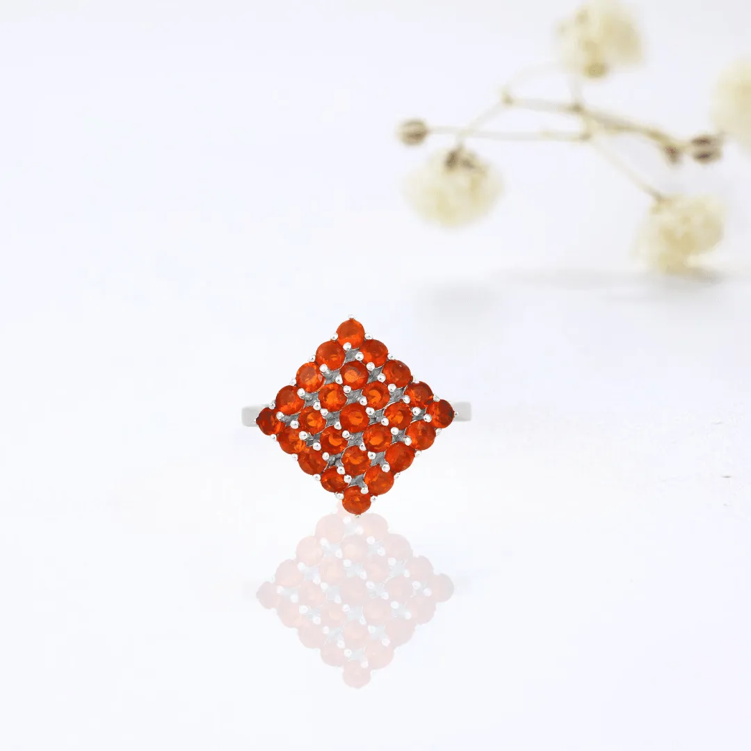 Natural Fire Opal Cluster Ring