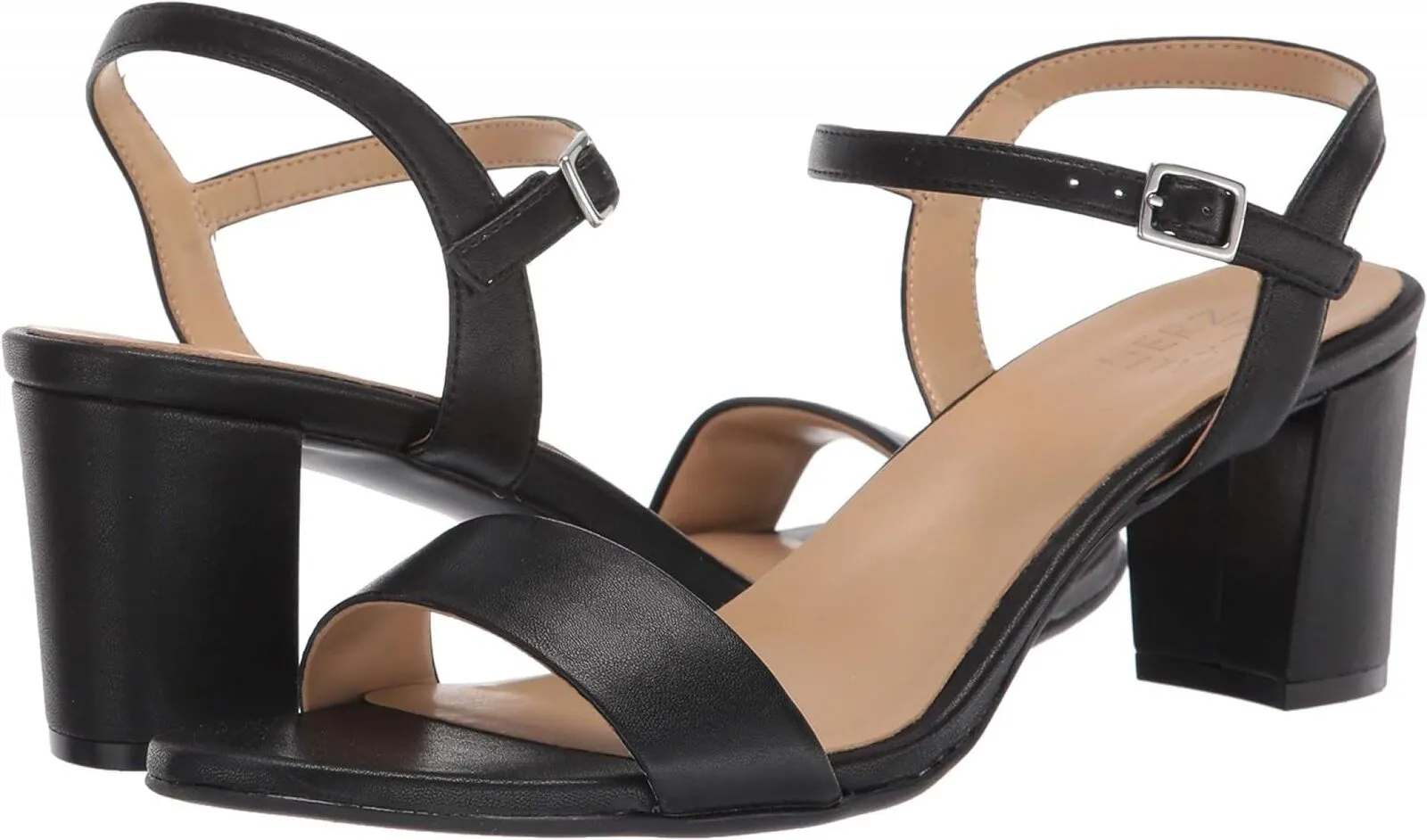 Naturalizer Women Bristol Ankle Strap Chunky Block Heel Sandal Black Smooth 8.5W