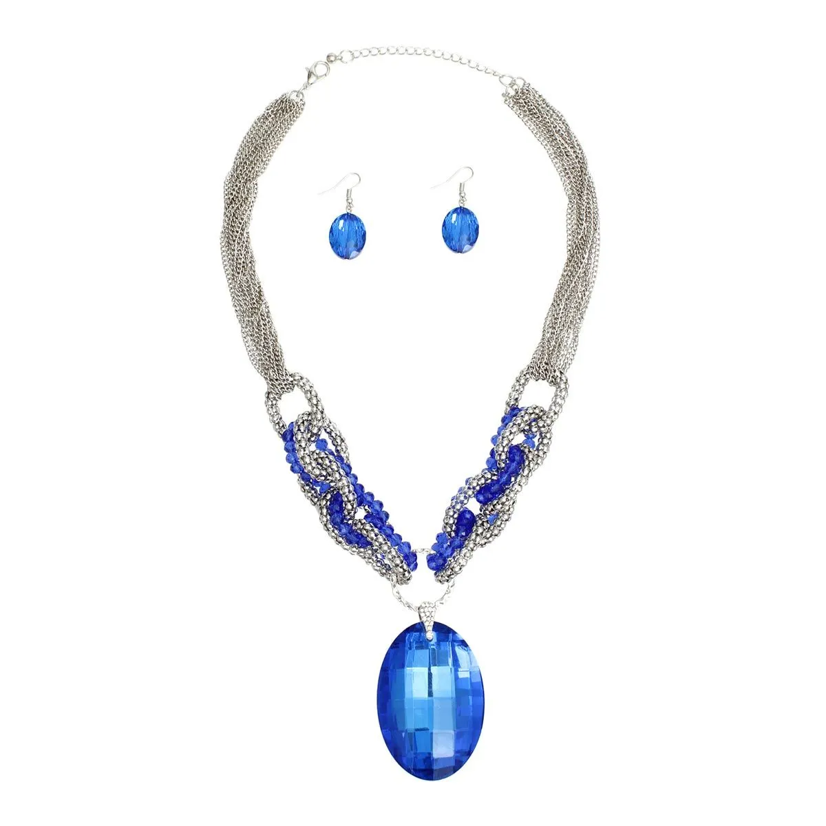Necklace Royal Blue Oval Crystal Chain