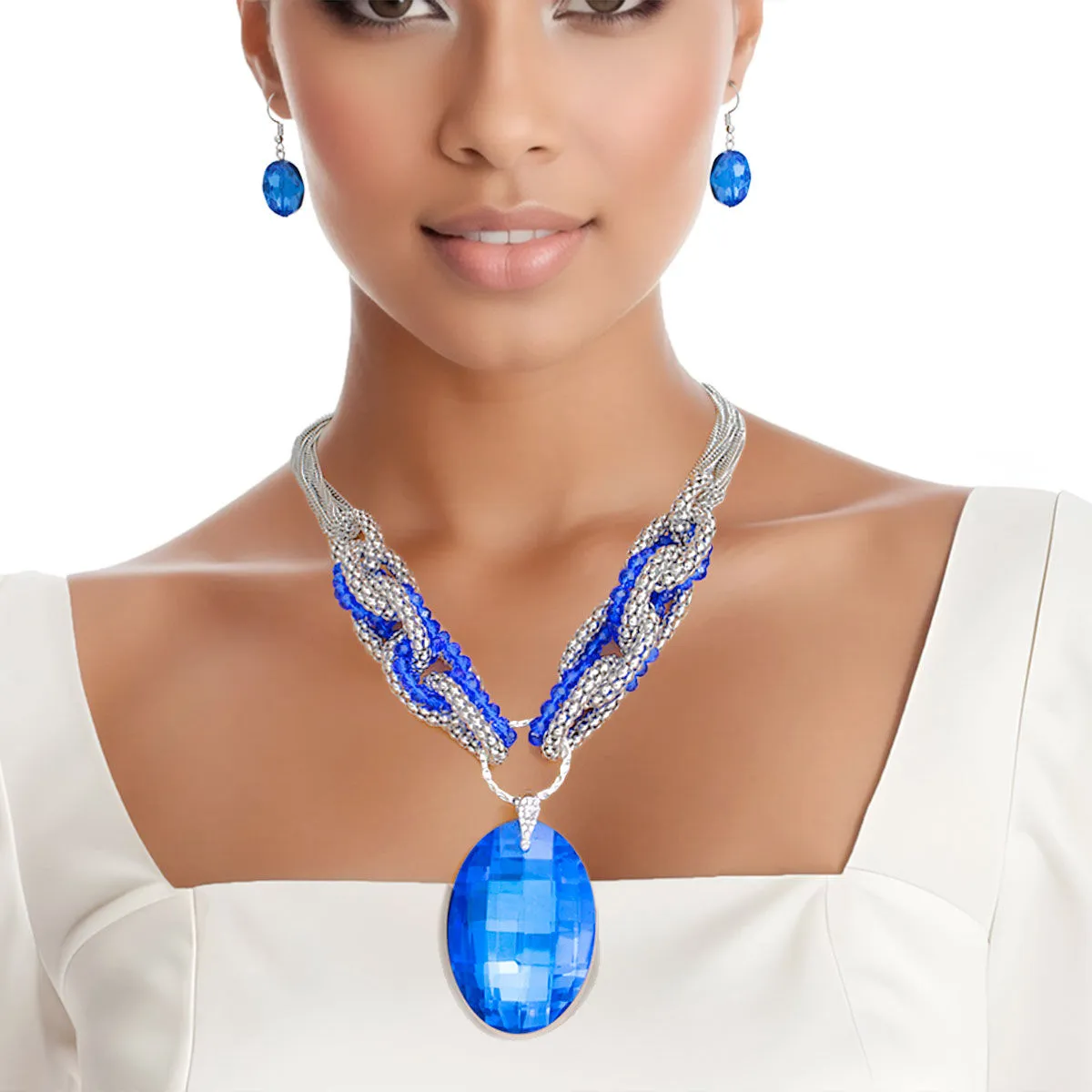 Necklace Royal Blue Oval Crystal Chain