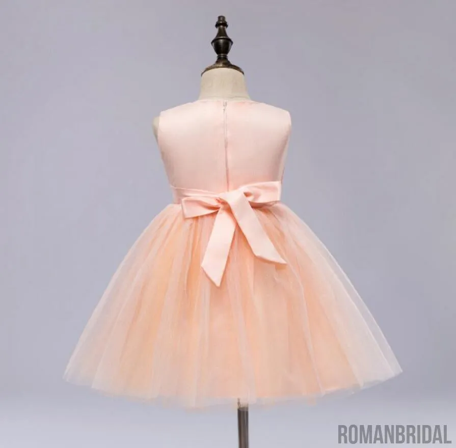 New Arrival Pink Round neck Bowknot Sleeveless tutu, Sweet cute Flower Girl Dress, FG0101
