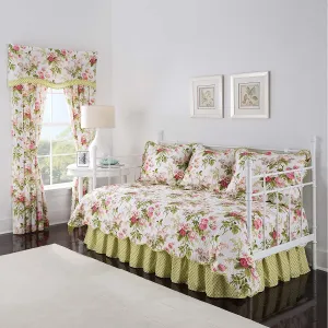 New WAVERLY Emma's Garden Modern Farmhouse Floral 5-Piece Reversible Daybed Quilt Bedspread Set, 105" x 54", Blossom, Retails $294 