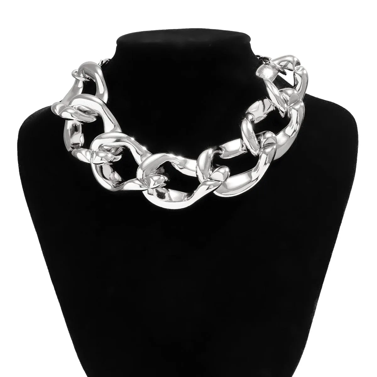 Newly Gold Silver Plated Chunky Curb Chain Choker Necklace