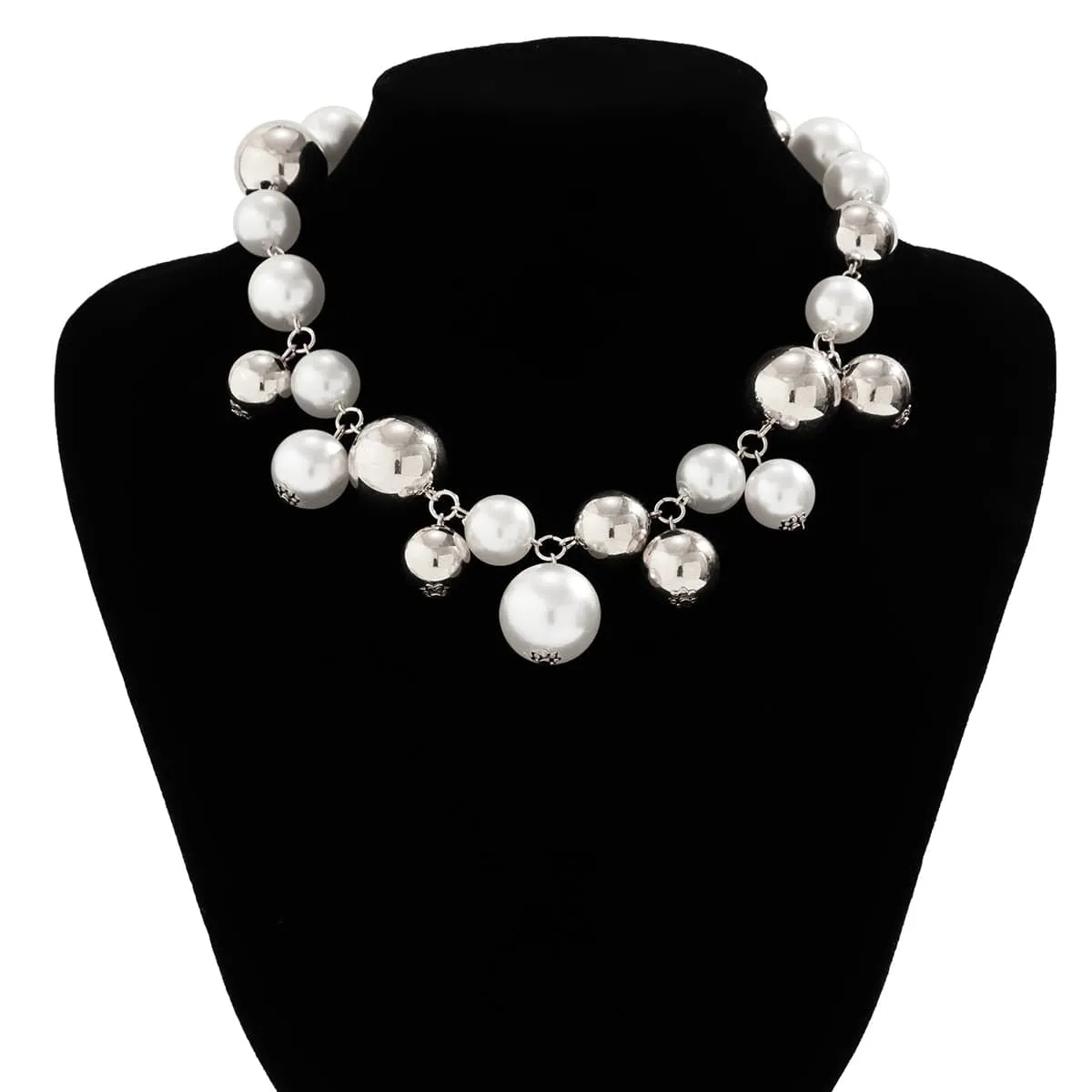 Newly Gold Silver Plated Chunky Pearl Chain Choker Necklace
