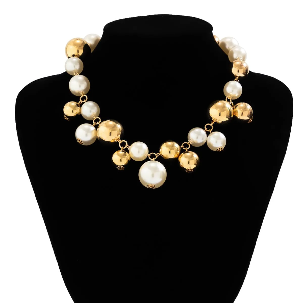 Newly Gold Silver Plated Chunky Pearl Chain Choker Necklace