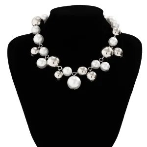 Newly Gold Silver Plated Chunky Pearl Chain Choker Necklace