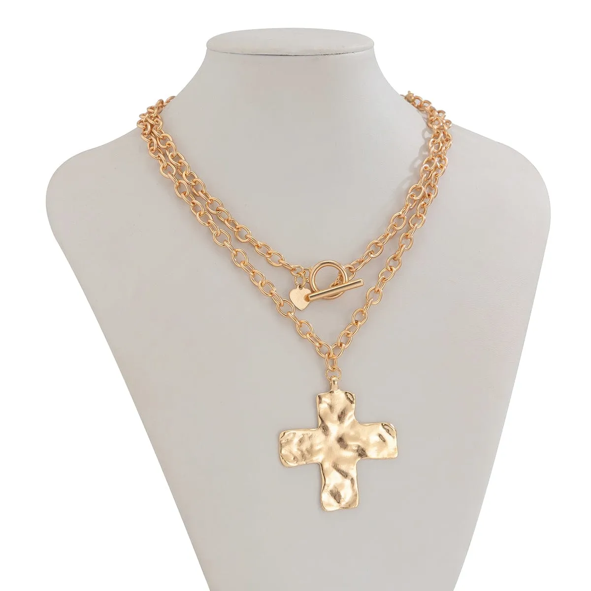 Newly Layered Toggle Clasp Chunky Cross Pendant Necklace Set
