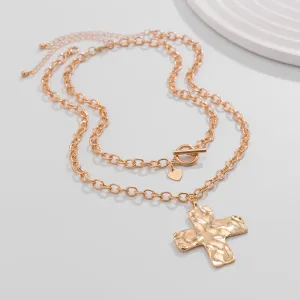 Newly Layered Toggle Clasp Chunky Cross Pendant Necklace Set