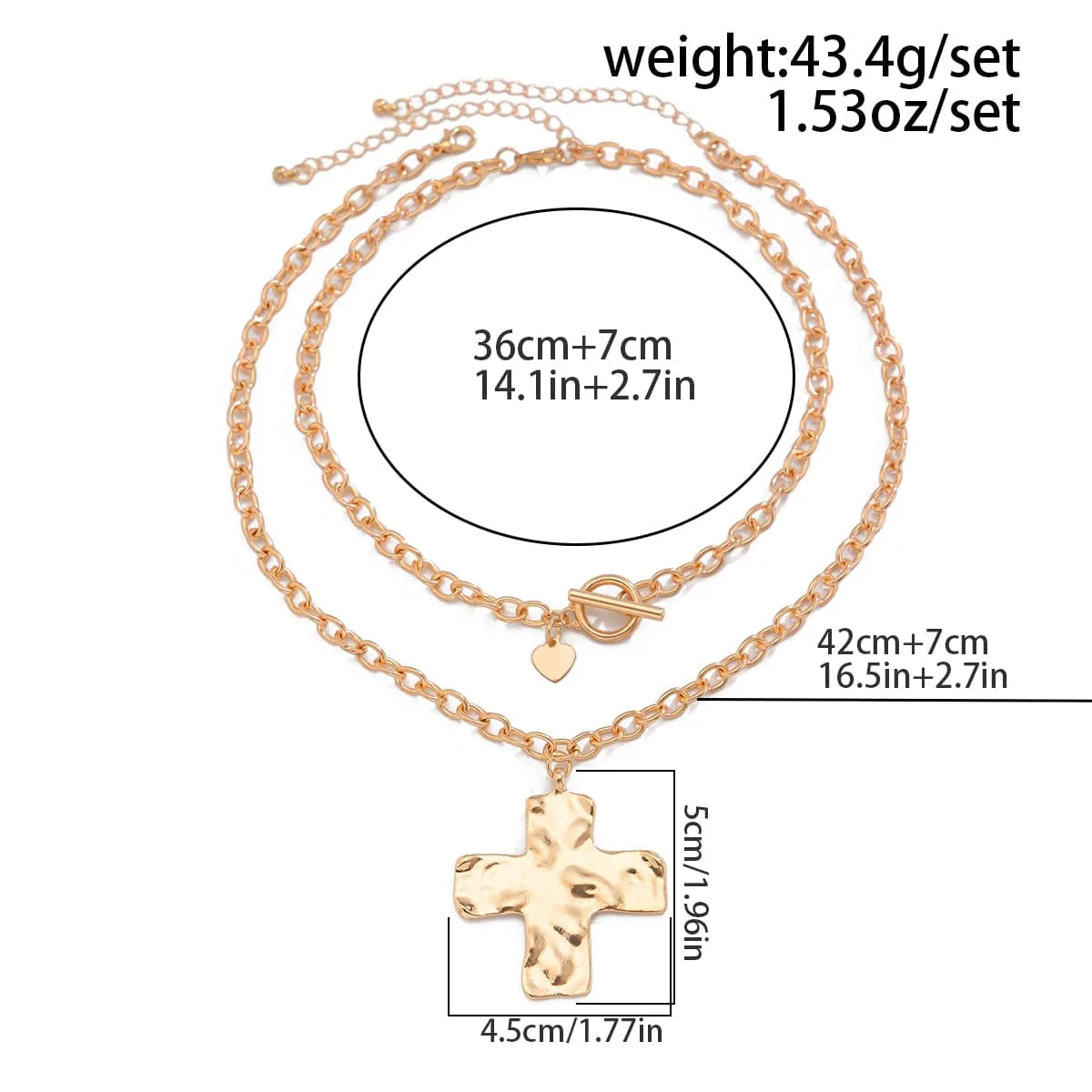 Newly Layered Toggle Clasp Chunky Cross Pendant Necklace Set