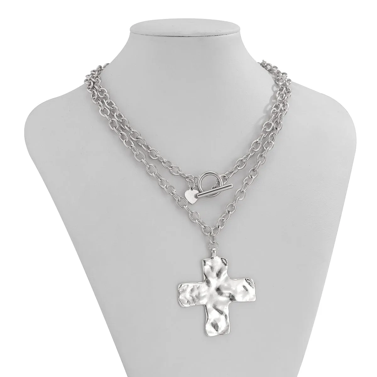 Newly Layered Toggle Clasp Chunky Cross Pendant Necklace Set