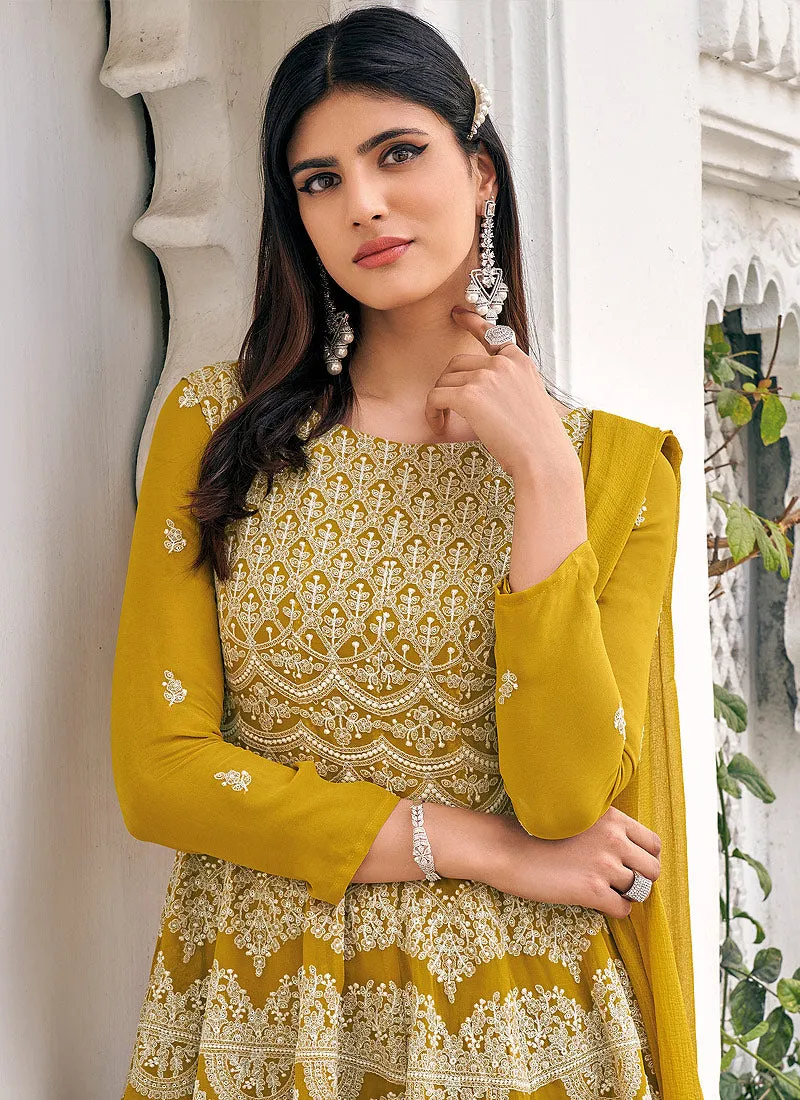 Ochre Yellow Embroidered Gharara Suit