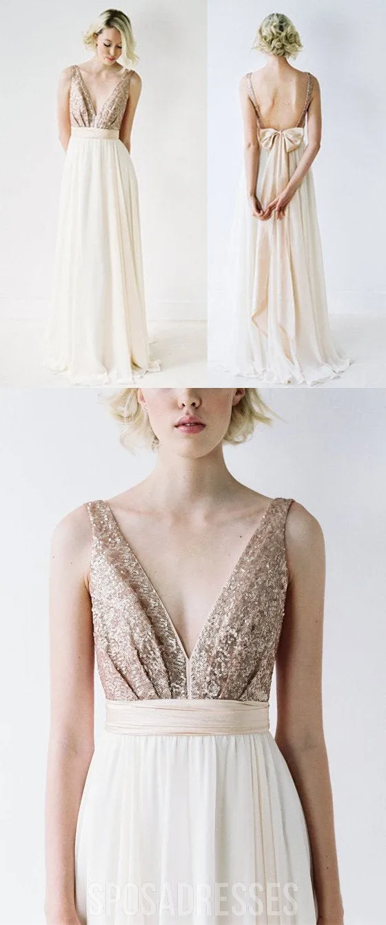 Off Shoulder Top Sequin V-Neck Junior Pretty Bridesmaid Dresses with Bow, WG05