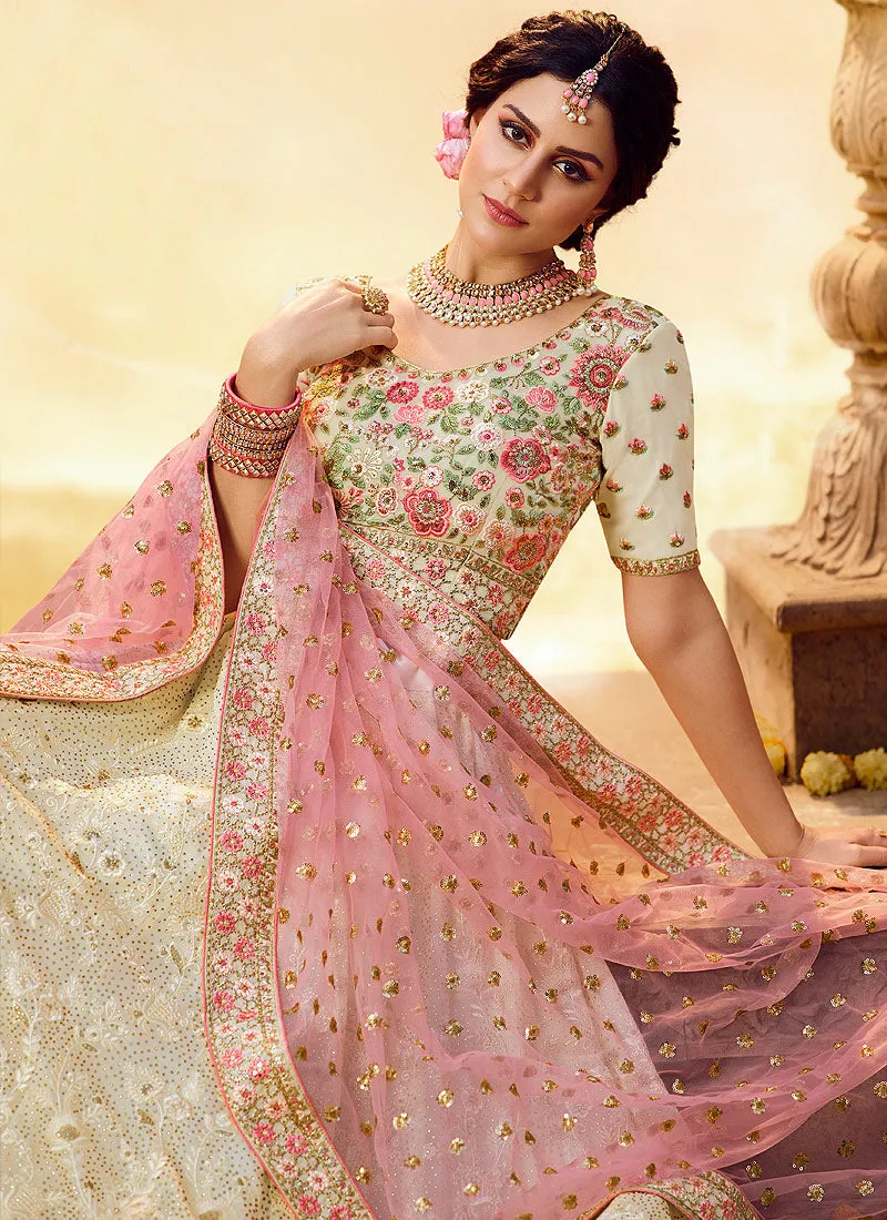 Off White And Pink Wedding Lehenga Choli