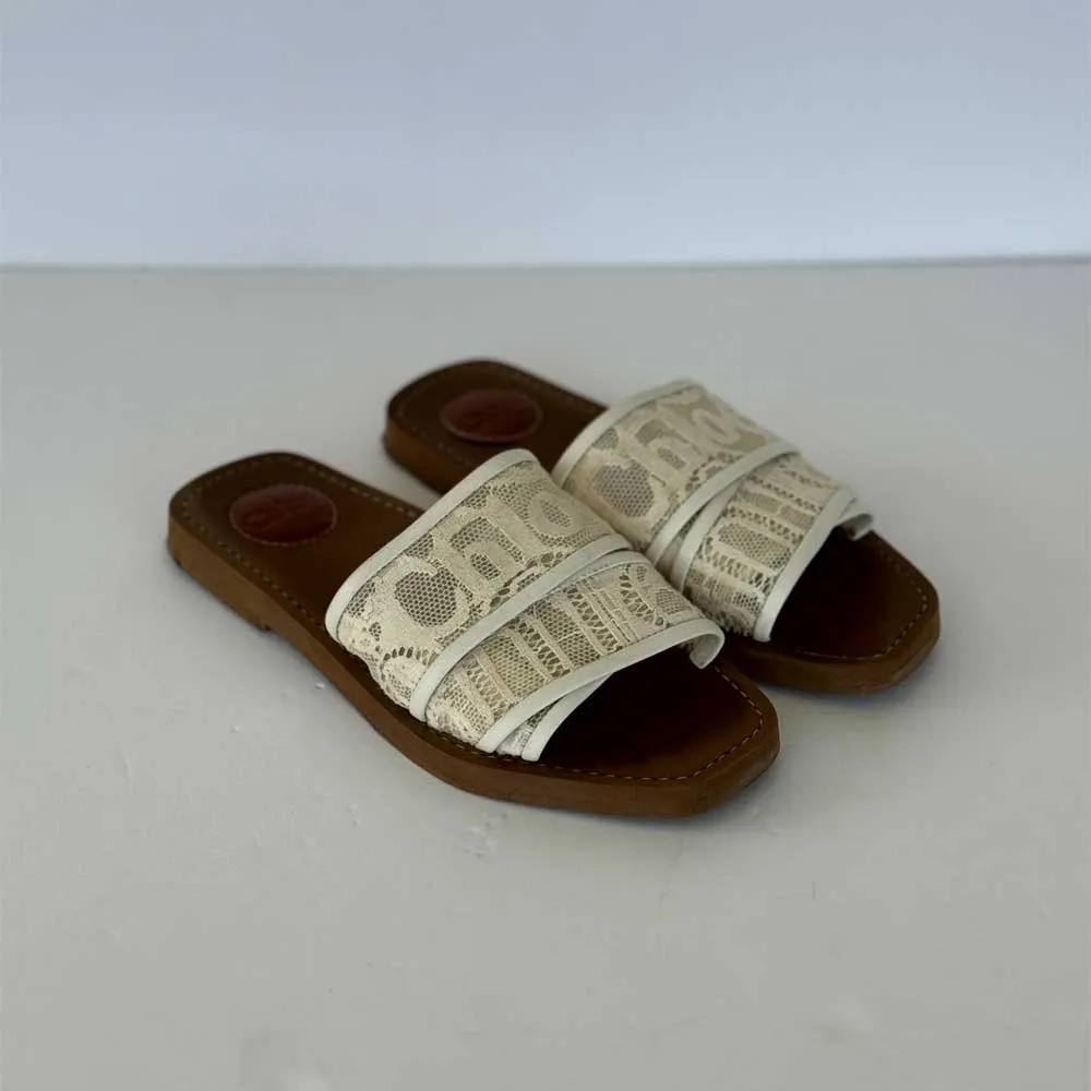 Off White Lace Woody Sandals