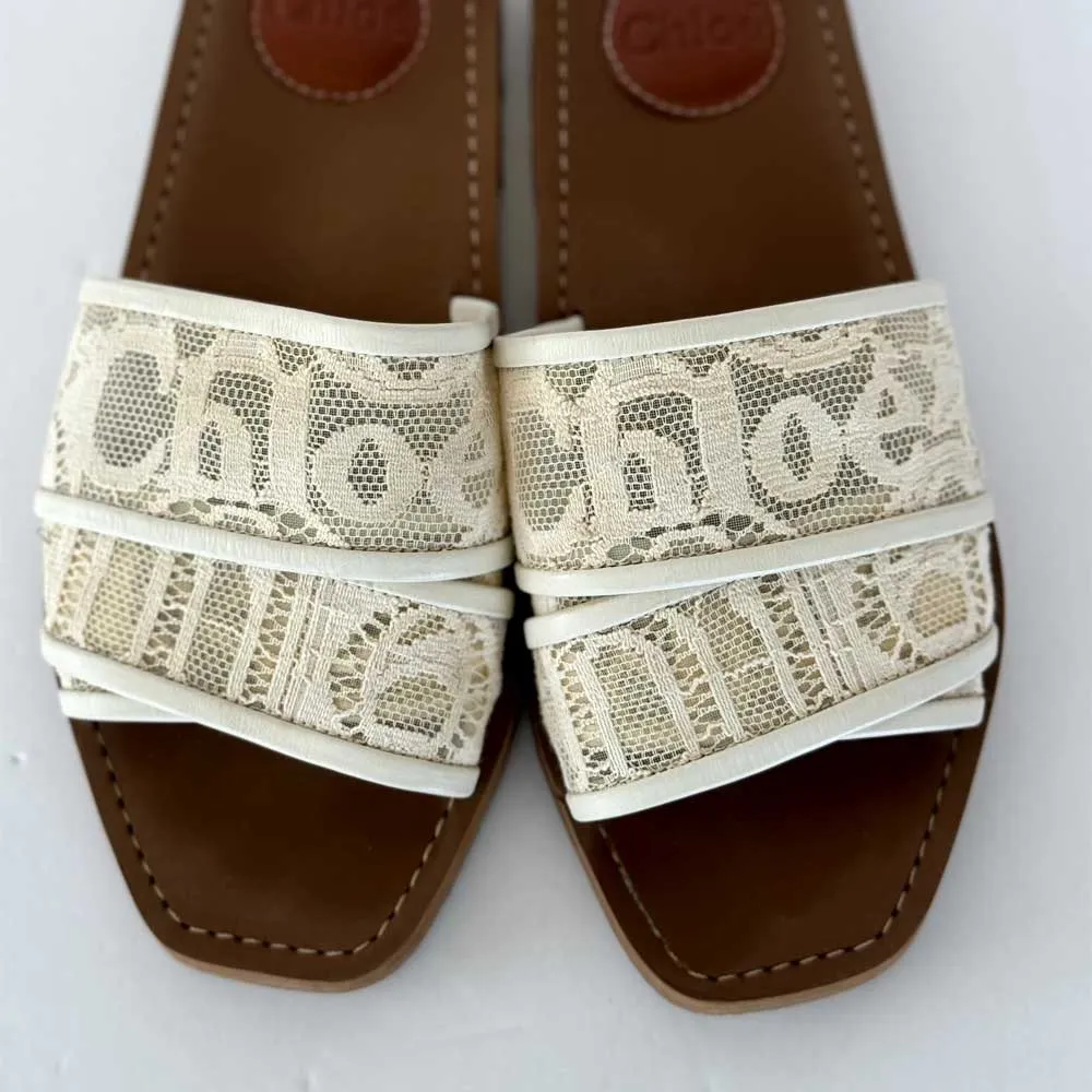 Off White Lace Woody Sandals