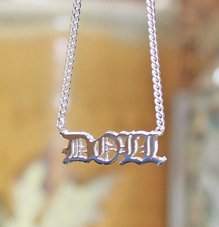 Old English Gothic Namplate Necklace