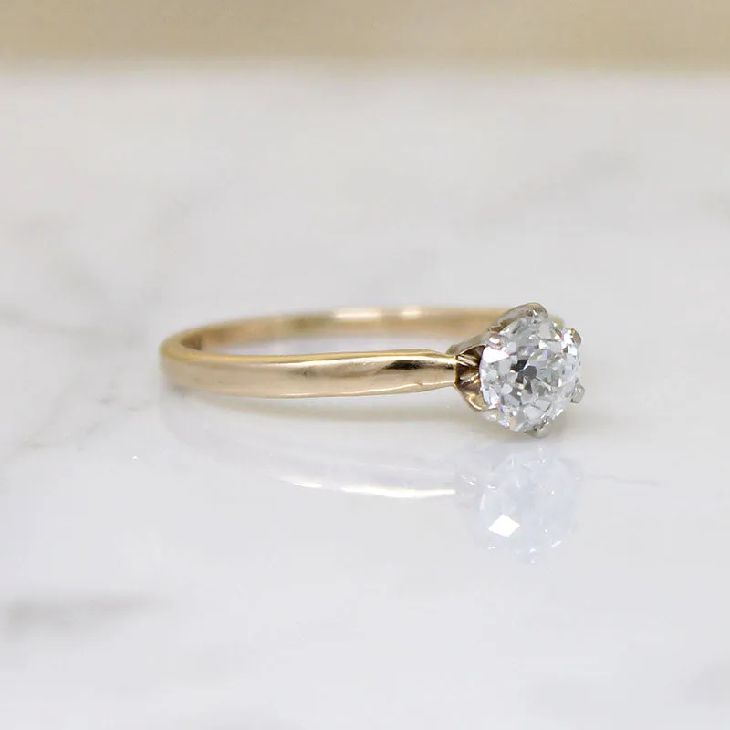 Old Mine Cut Diamond in Two-Tone Mid-Century Solitaire
