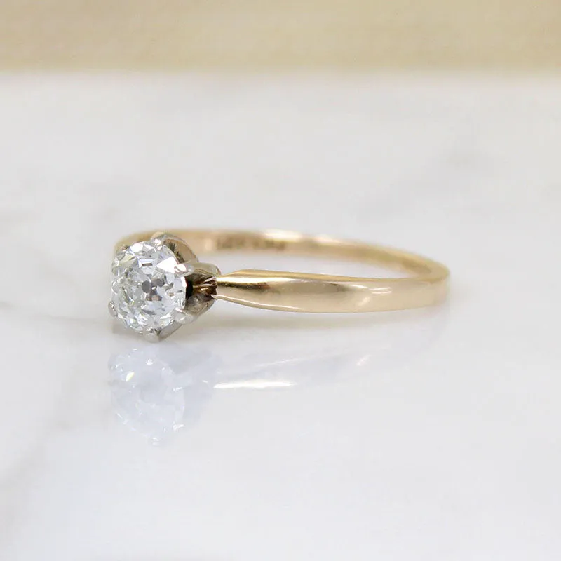 Old Mine Cut Diamond in Two-Tone Mid-Century Solitaire