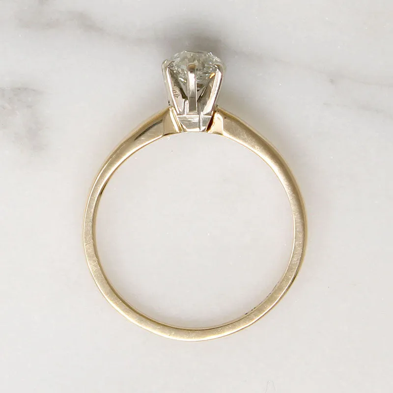 Old Mine Cut Diamond in Two-Tone Mid-Century Solitaire