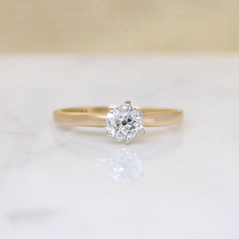 Old Mine Cut Diamond in Two-Tone Mid-Century Solitaire