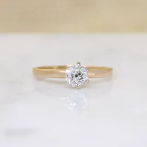 Old Mine Cut Diamond in Two-Tone Mid-Century Solitaire
