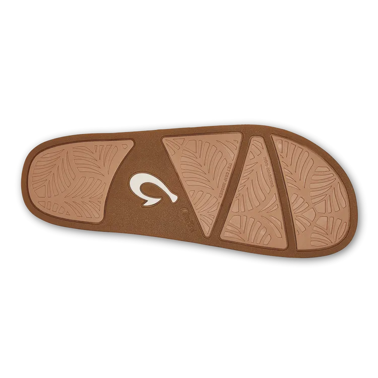 OluKai Womens Kīpe‘a ‘Olu Leather Slide Sandals - Sahara / Sahara