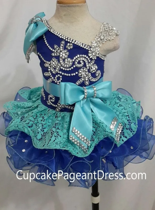 One Shoulder Glitz Stone Lace Little Girls' Cupcake Pageant Dress