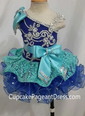One Shoulder Glitz Stone Lace Little Girls' Cupcake Pageant Dress