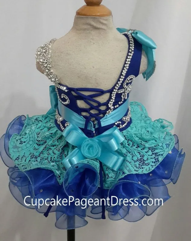 One Shoulder Glitz Stone Lace Little Girls' Cupcake Pageant Dress