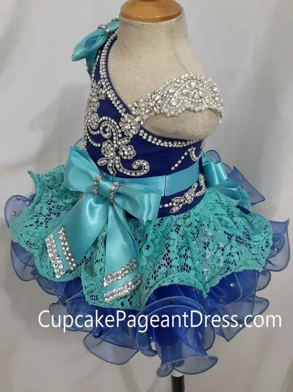 One Shoulder Glitz Stone Lace Little Girls' Cupcake Pageant Dress