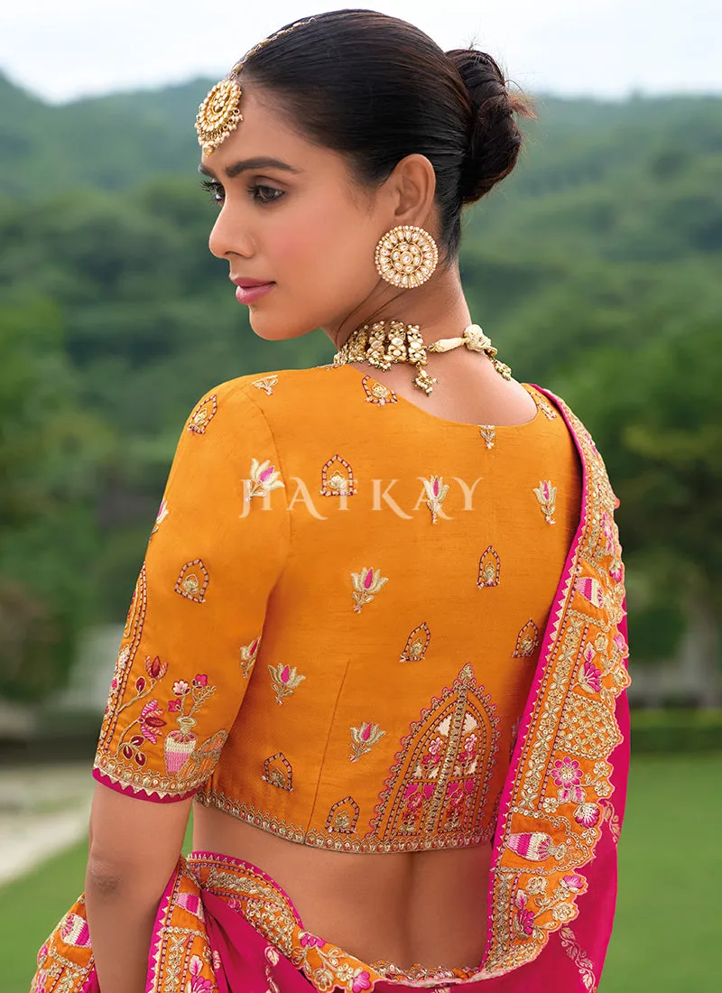 Orange And Pink Traditional Embroidery Bridal Lehenga Choli