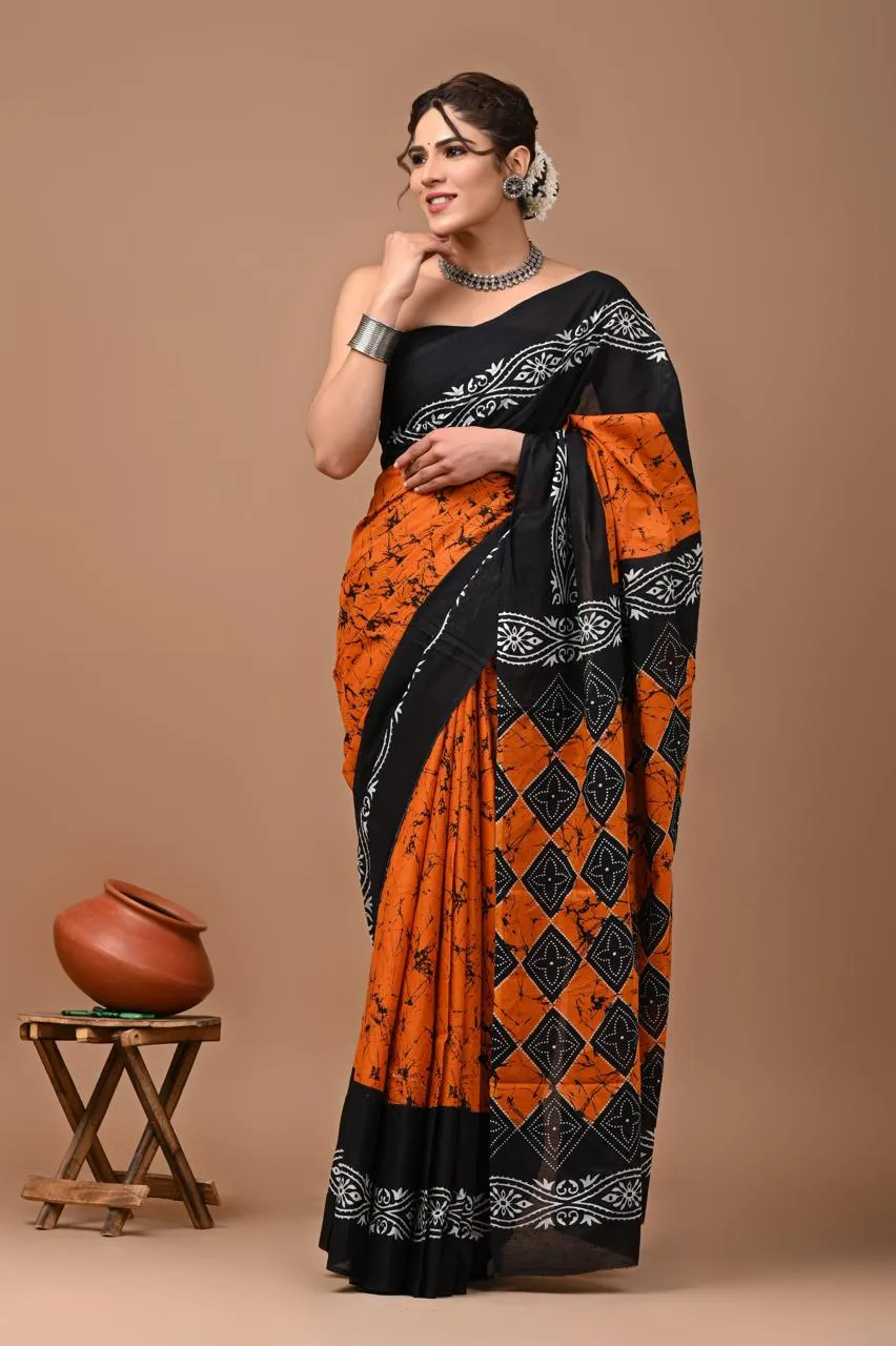 Orange Cotton Saree