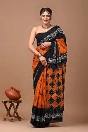 Orange Cotton Saree