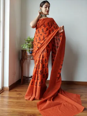 Orange Cotton Saree