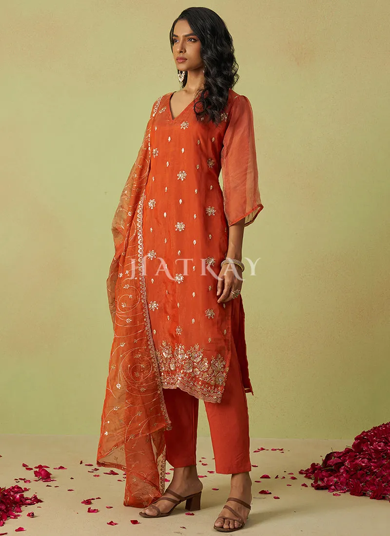 Orange Embroidery Salwar Suit