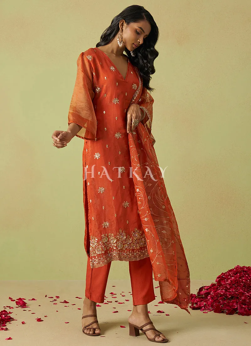 Orange Embroidery Salwar Suit