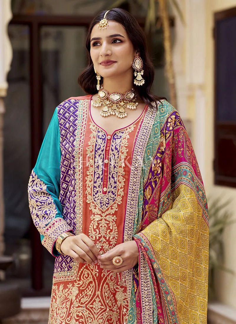 Orange Multicolored Gharara Suit