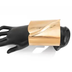 Oversized Gold Silver Tone Pleated Wide Cuff Bangle Bracelet