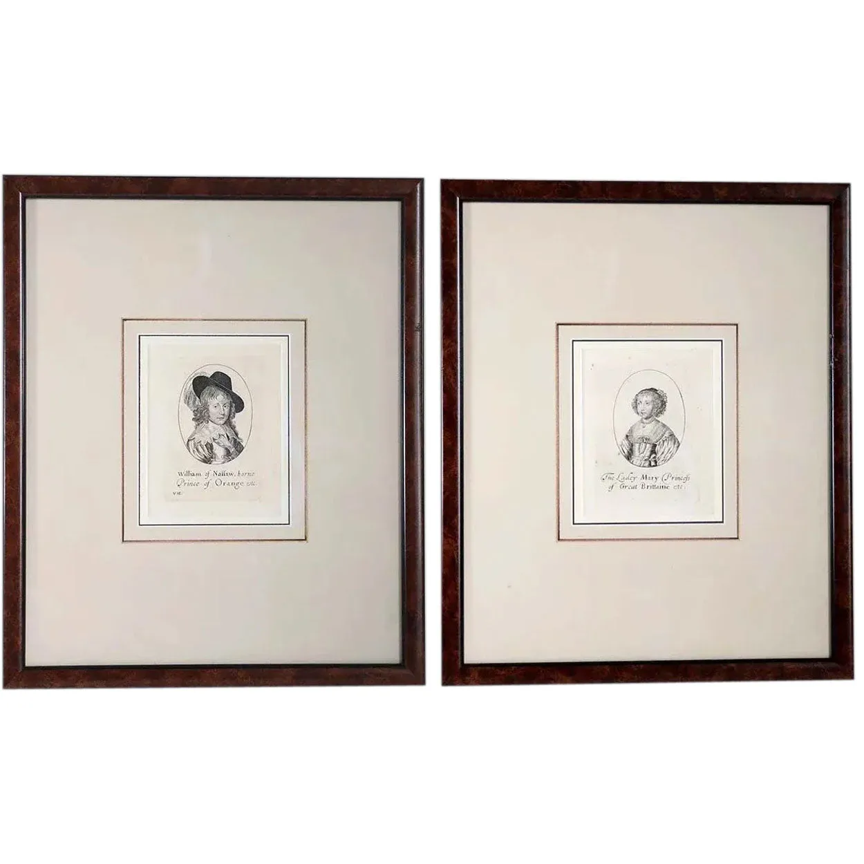 Pair WILLIAM MARSHALL Engravings on Paper, William of Nassau and Lady Mary