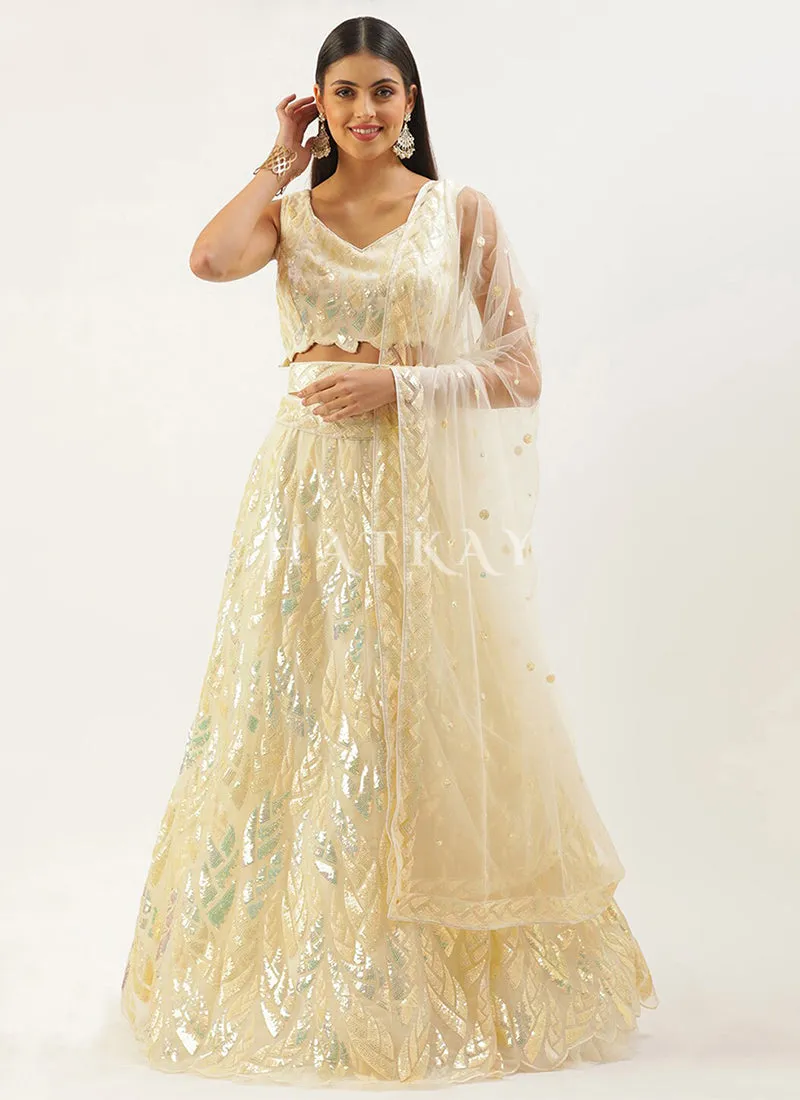 Pastel Yellow Sequins Embroidered Lehenga Choli