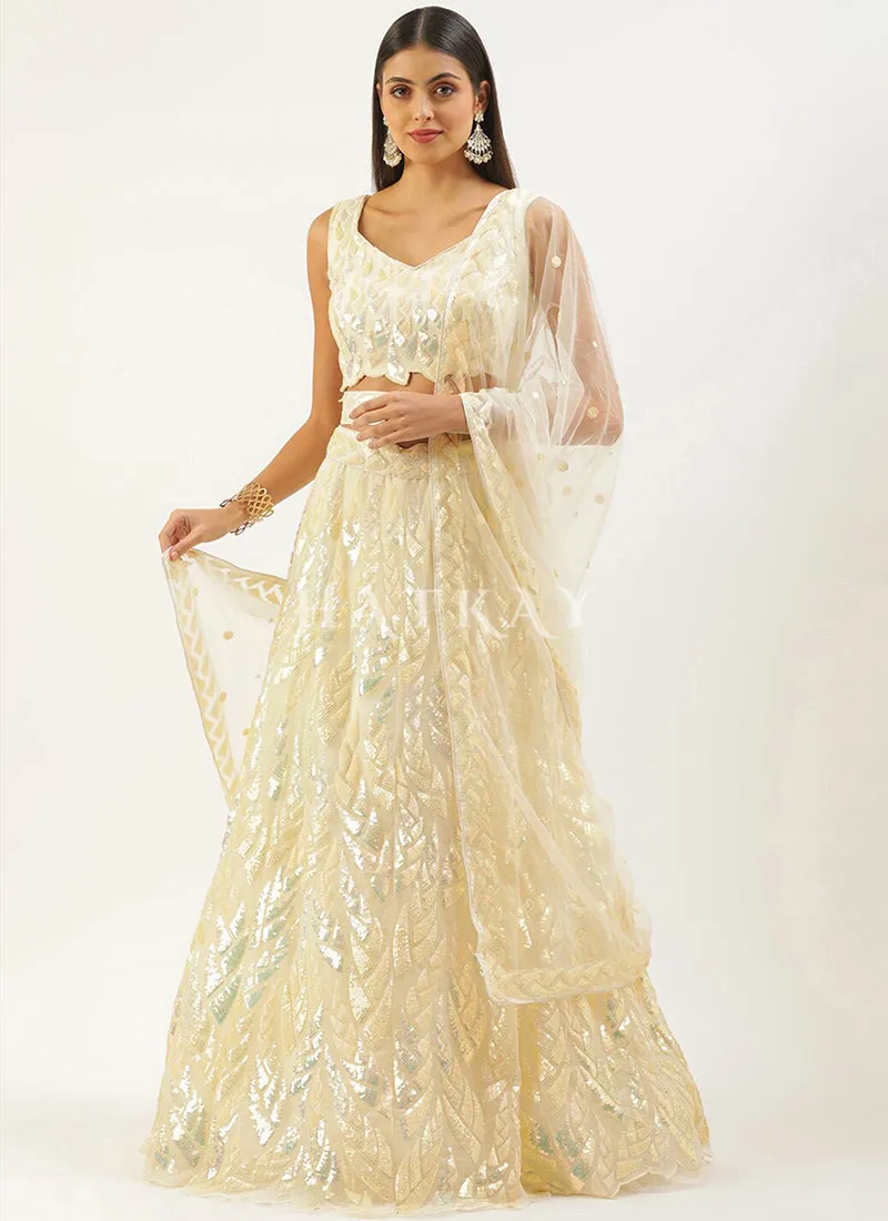 Pastel Yellow Sequins Embroidered Lehenga Choli