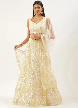 Pastel Yellow Sequins Embroidered Lehenga Choli