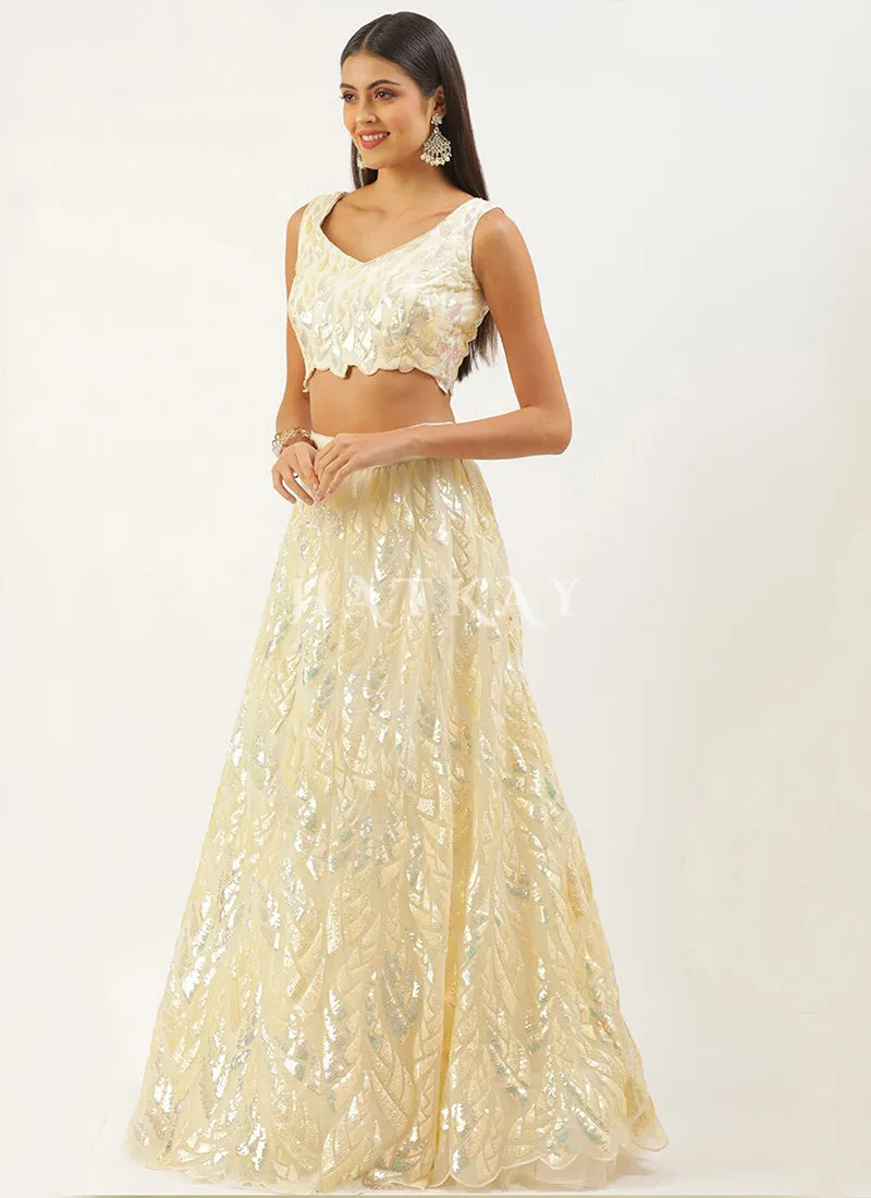 Pastel Yellow Sequins Embroidered Lehenga Choli